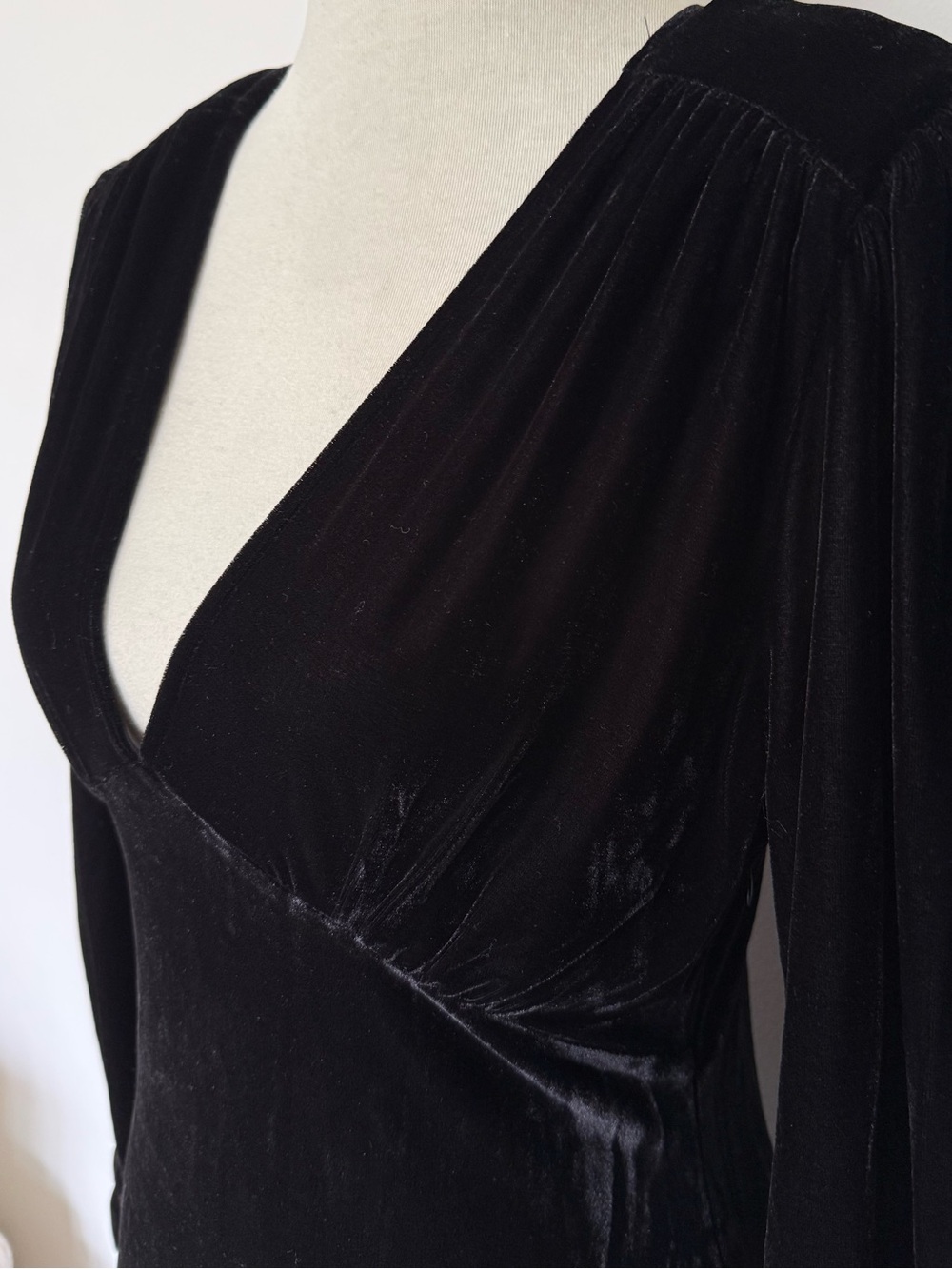 NWT Black Velvet Long-Sleeve V-Neck Dress